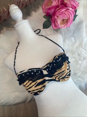 Rare!!! Victoria's Secret Tiger Stripe Underwire Swim Bra in Tan & Black 34D